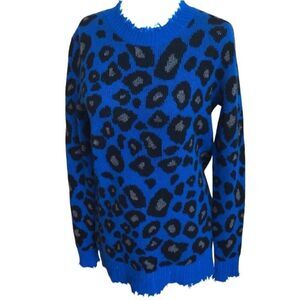 Never Worn - Aqua Cashmere Distressed Cashmere Crewneck Sweater in Cobalt Blue w